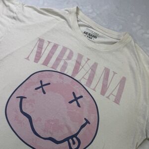 Nirvana Smiley Face T Shirt American Eagle AE Band Tee‎ Men's M Cream